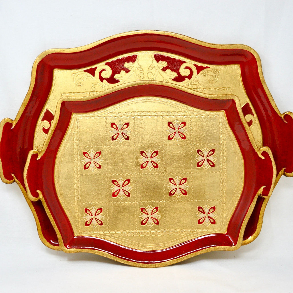 Florentine Carved Wood Tray, Large or Small, Red, Made in Italy - My Italian Decor