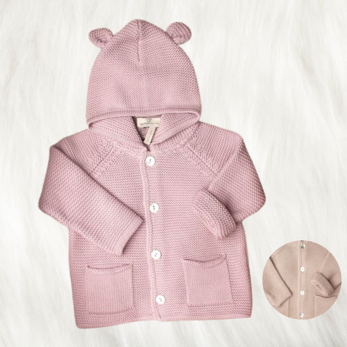 Knitted Baby Hoodie with ears - 100% Organic Cotton - Made in Italy - My Italian Decor