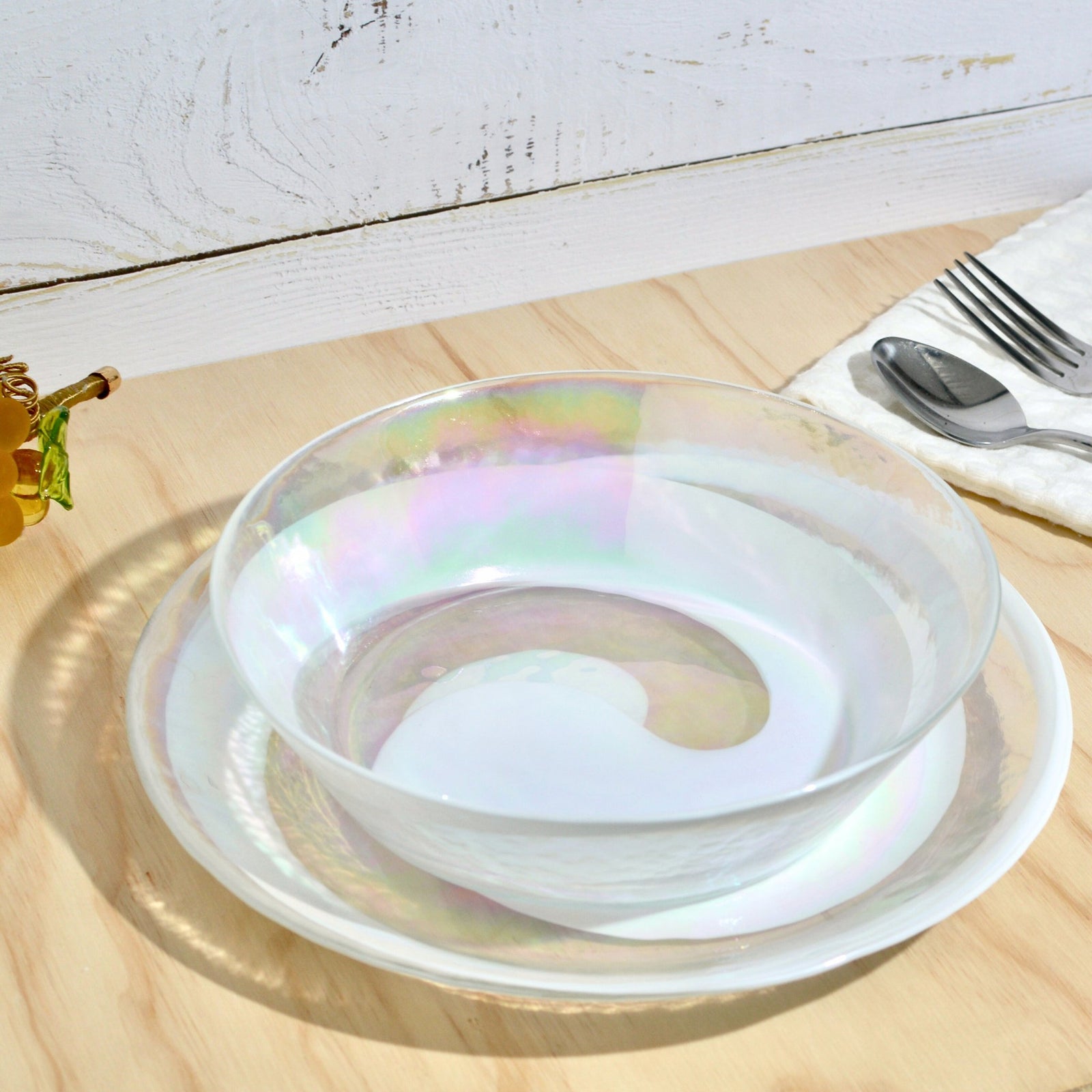 Murano Glass White & Opal Dinner Plates and Bowls - My Italian Decor