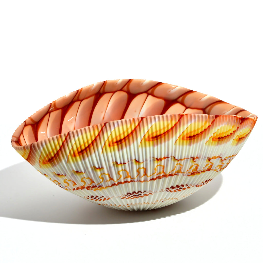 Orange striped Murano Footed wave design bowl online dish