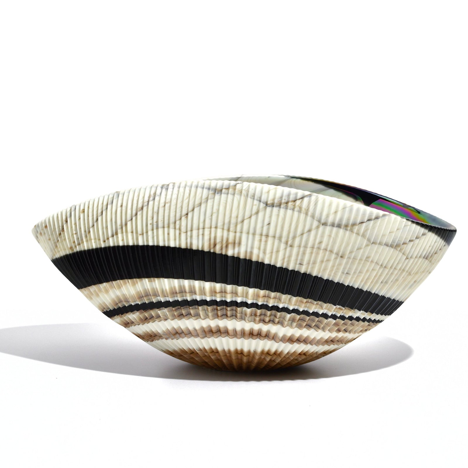 Murano Glass 12" Ivory and Black Shell Bowl, Made in Italy - My Italian Decor