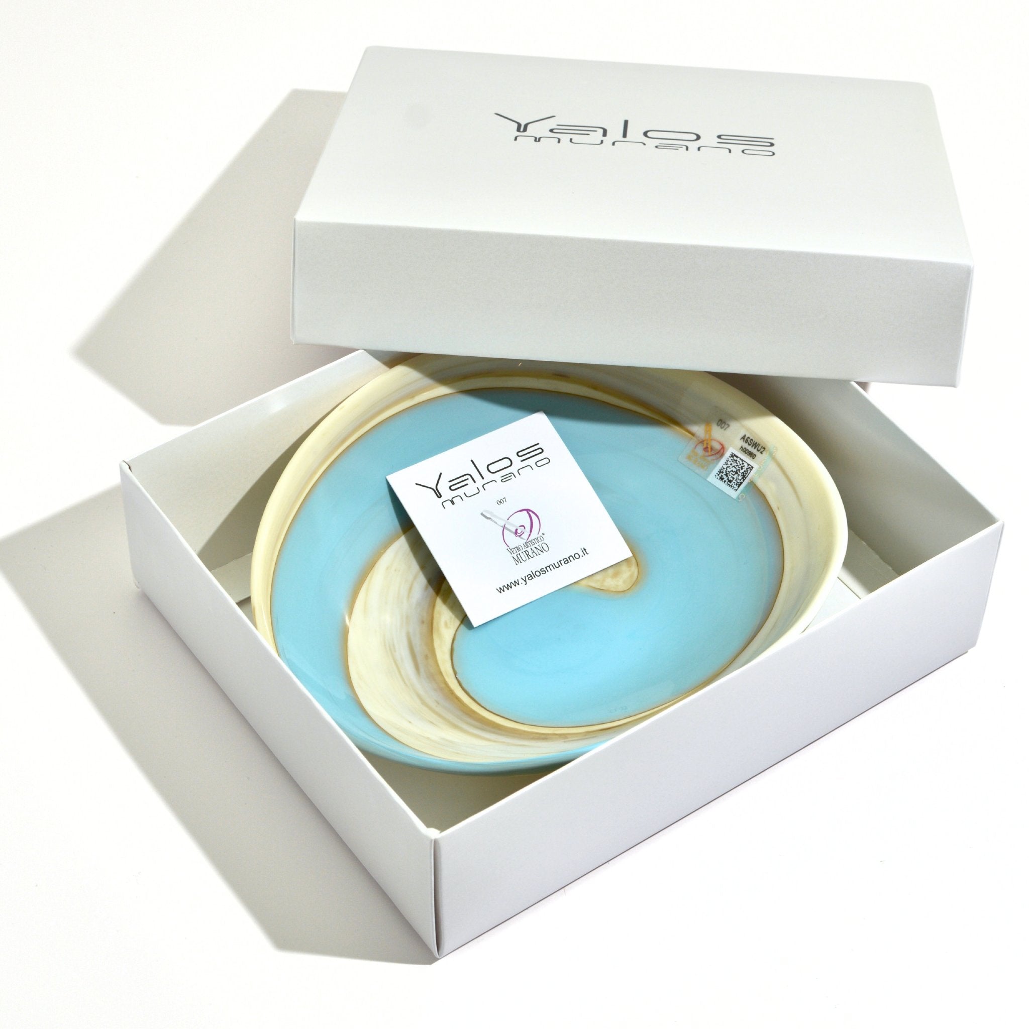 Set of blue Murano Glass Candy replicas by MyItalianDecor, artificial spiral candies in a decorative box.