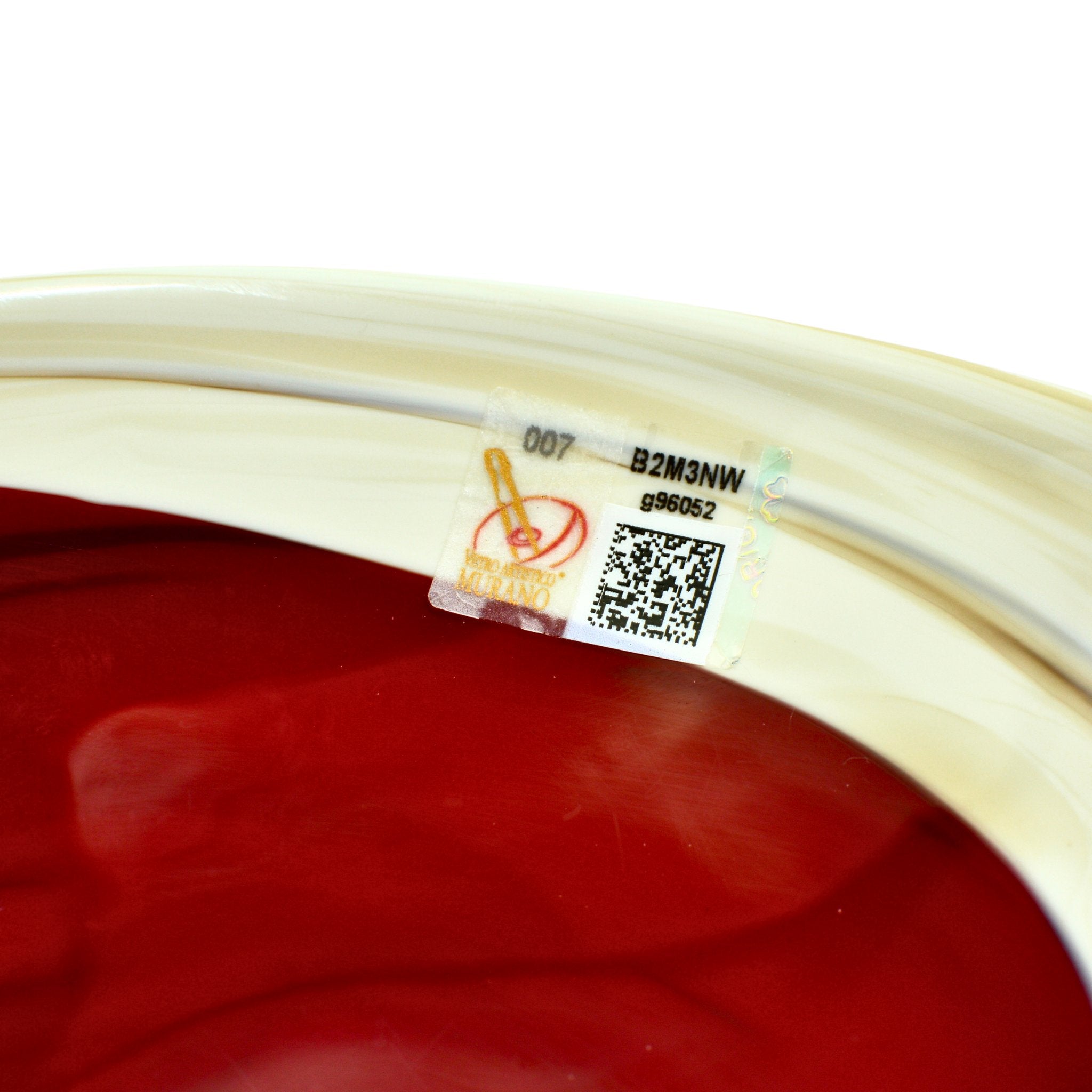 Red Murano glass shallow spiral bowl with authentic Italy sticker, handcrafted decorative bowl by My Italian Decor.