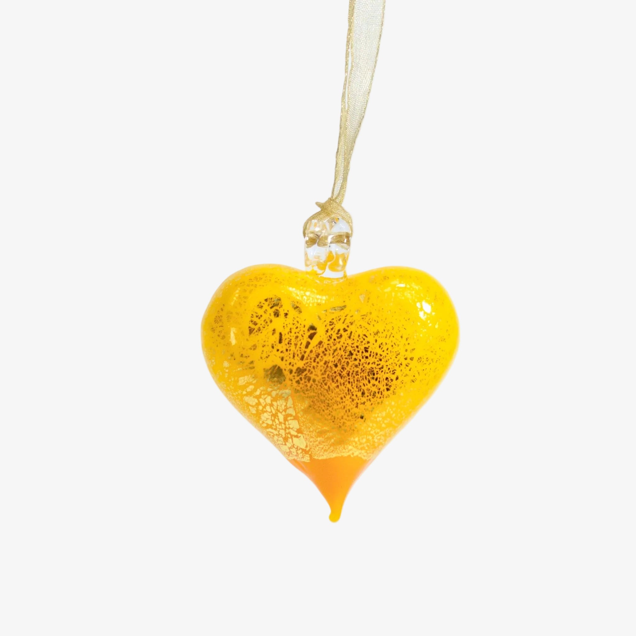 Yellow opaque Murano glass small heart ornament, colorful holiday decoration made in Italy by MyItalianDecor.