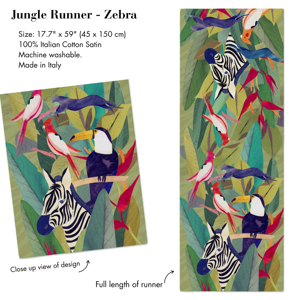 Jungle Table Runner, 100% Cotton, Made in Italy