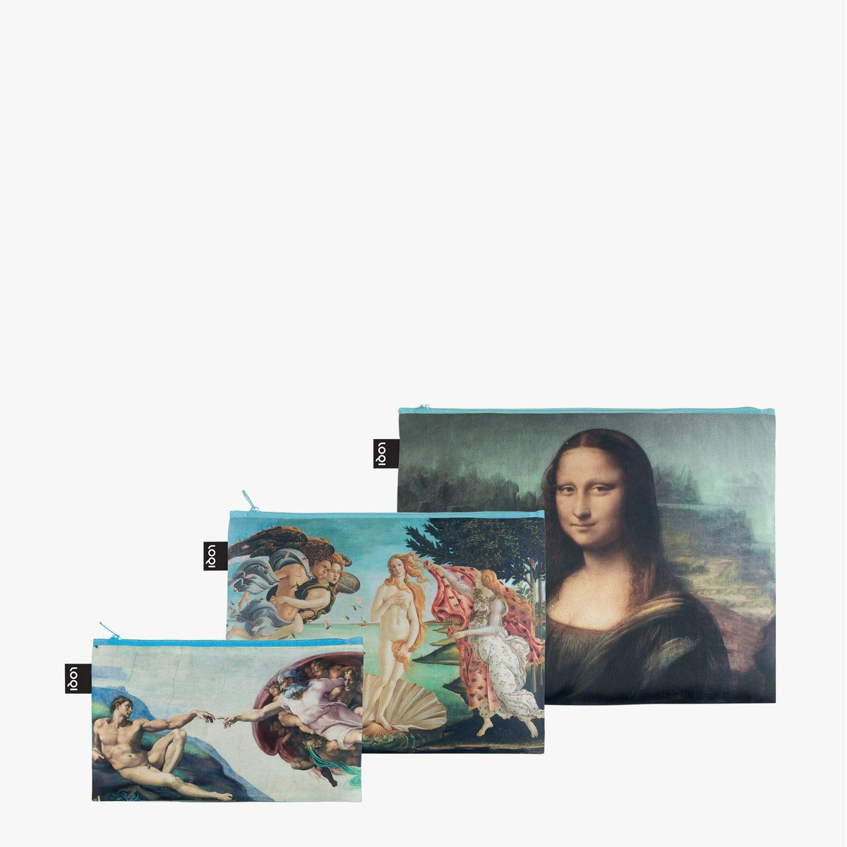 Set of 3 Zipper Pocket Bags - Michelangelo, Bottecelli, Da Vinci Zip Pockets
