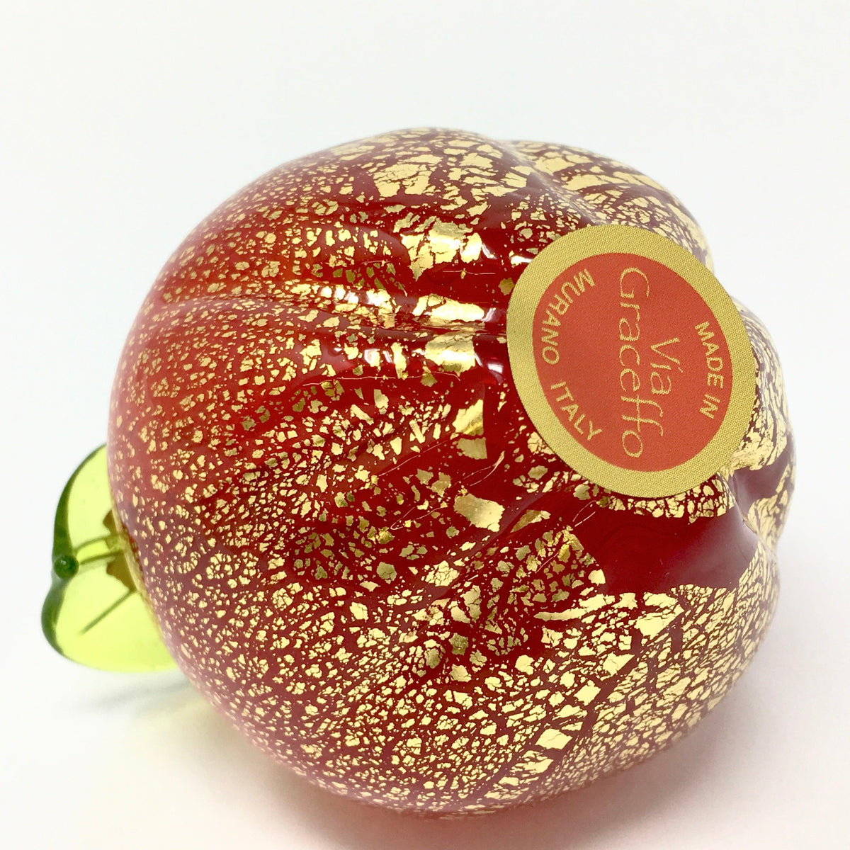 Murano Blown Glass Apple, Red with Gold Foil, Hand Blown in Italy at MyItalianDecor