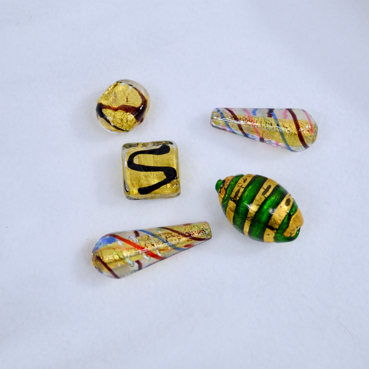 Murano Glass Beads, Assorted Striped, Set of 5, Made in Italy - My Italian Decor