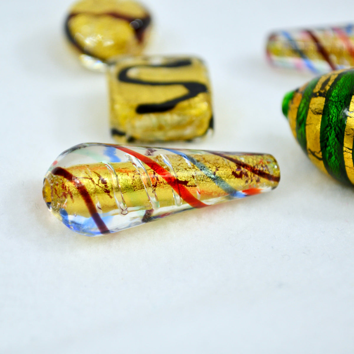 Murano Glass Beads, Assorted Striped, Set of 5, Made in Italy - My Italian Decor
