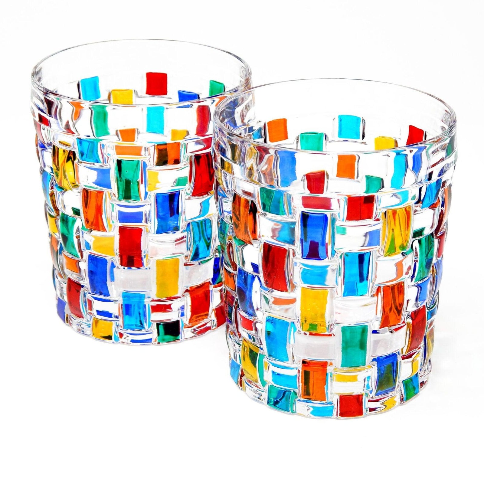 Bossanova Juice, Water, Whiskey Glass, Set of 2 Hand-Painted Italian Crystal - MyItalianDecor