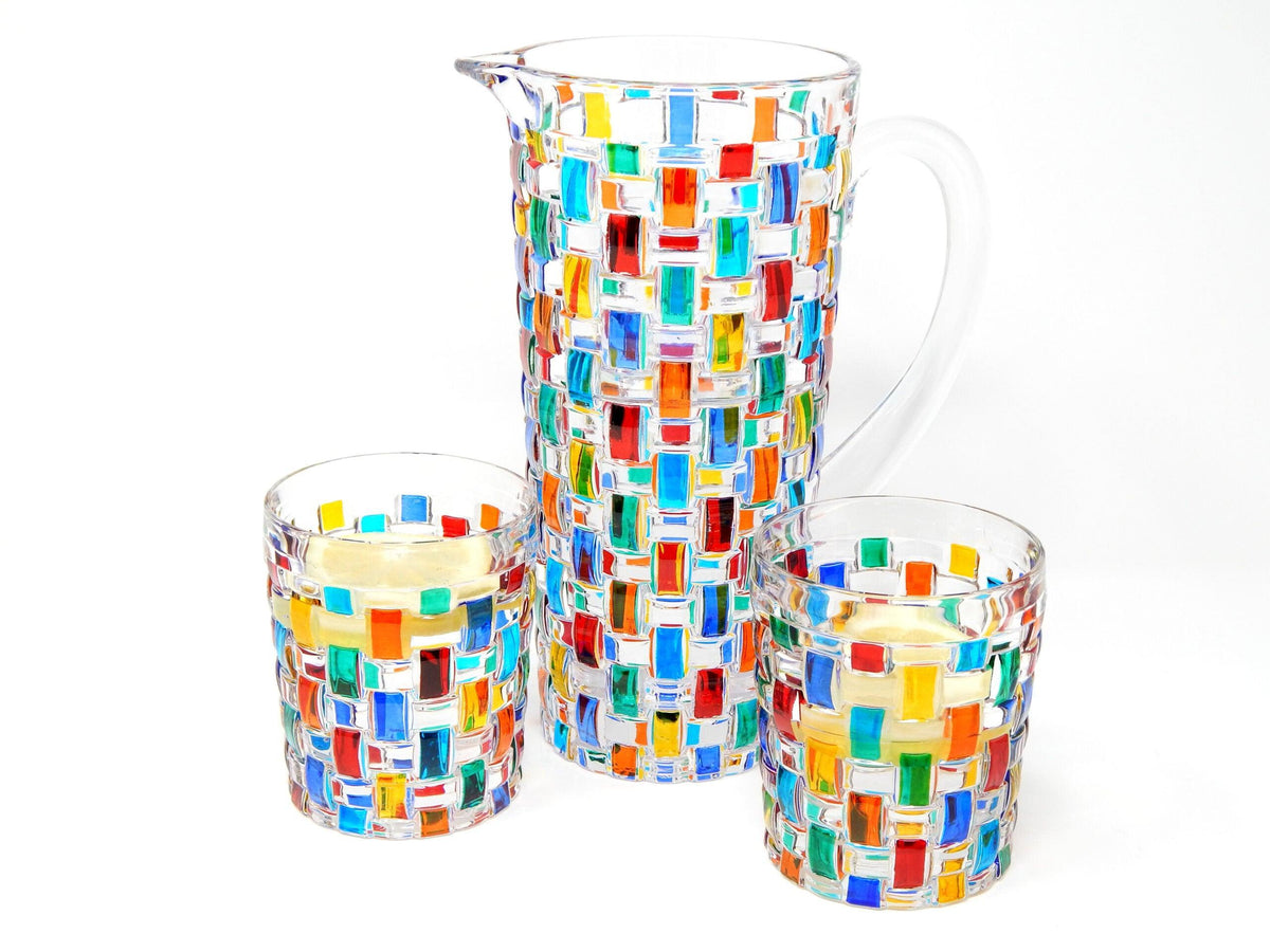 Bossanova Juice, Water, Whiskey Glass, Set of 2 Hand-Painted Italian Crystal - MyItalianDecor