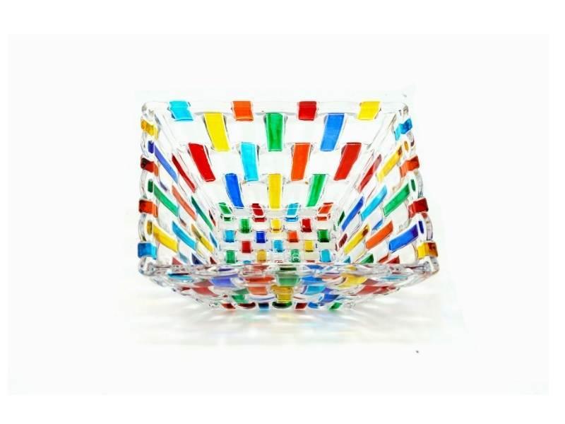 Bossanova Glass Tray with Two Square Bowls, Hand Painted Crystal, Made in Italy - MyItalianDecor