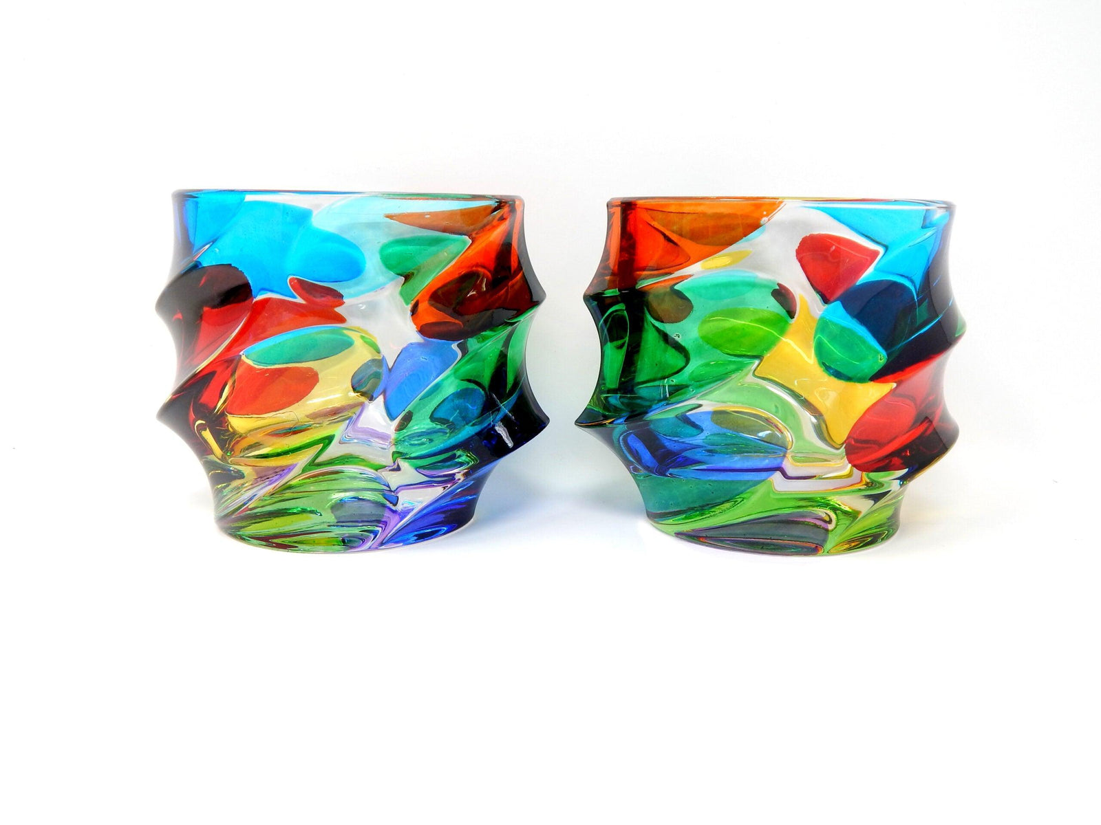 Set of two DZ Caly Juice, Water, Whiskey Glass tumblers made in Italy, featuring clear glass with a modern design.