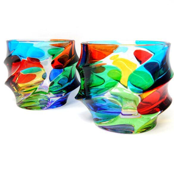 Caly Short Juice, Water, Whiskey Glass, Set of 2, Hand Painted Crystal, Made in Italy - MyItalianDecor