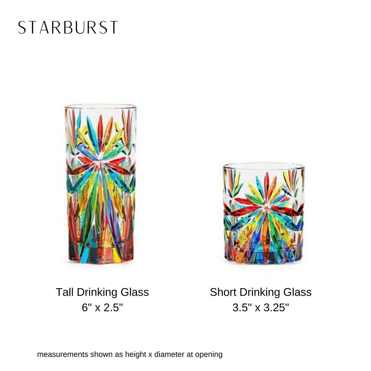 Starburst Short Drink Glasses, Hand-Painted Italian Crystal, Set of 2 - MyItalianDecor