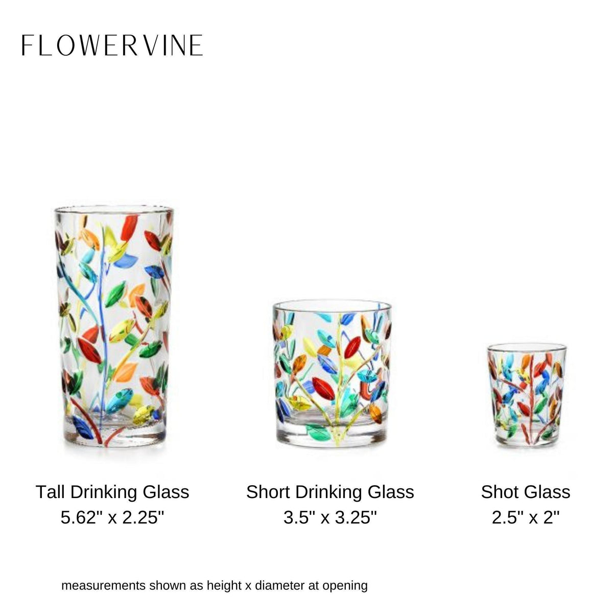 Flowervine Shot Glasses, Set of 6, Hand Painted Crystal, Made in Italy - MyItalianDecor