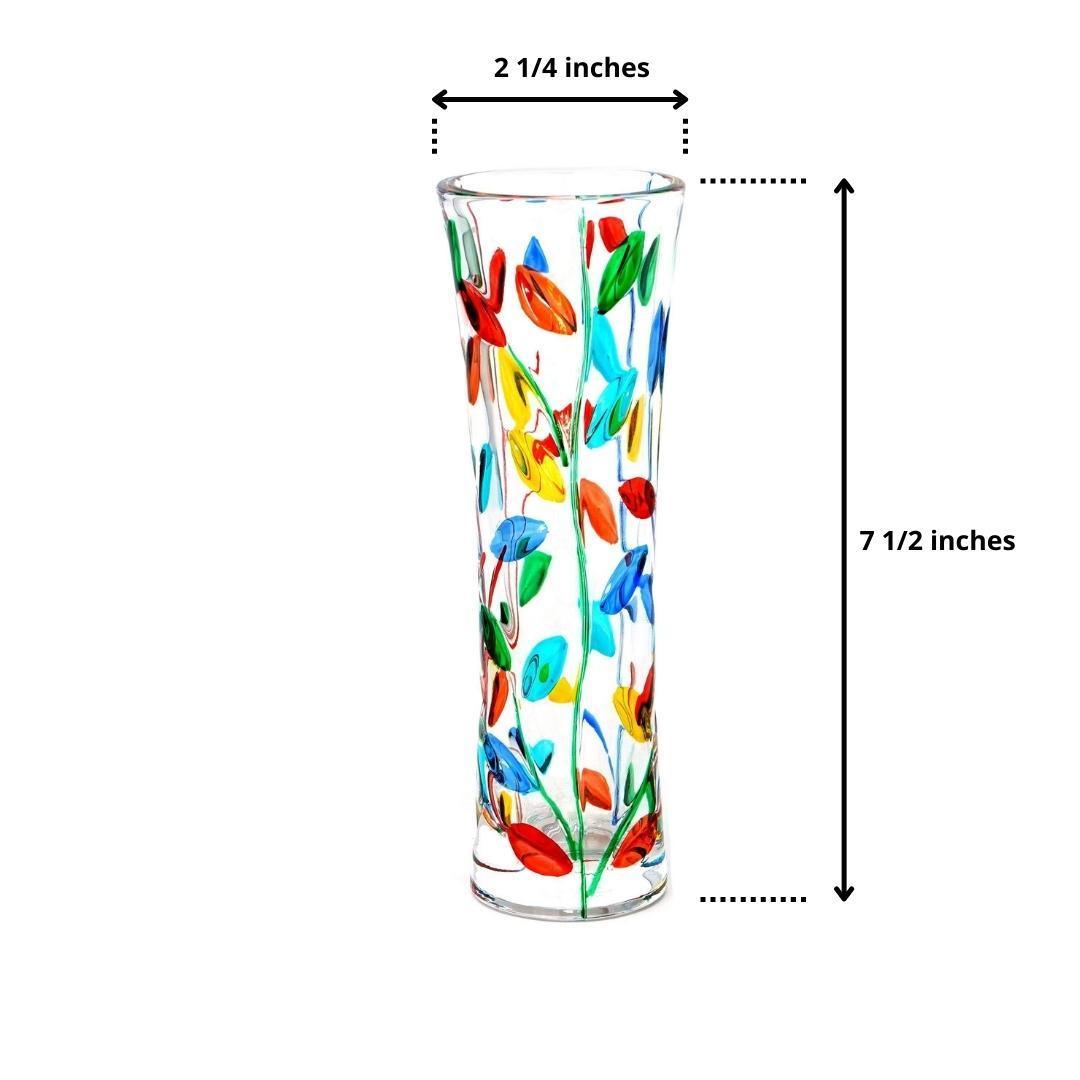 Hand-painted Italian crystal Flowervine Tree of Life bud vase, 7 1/4 inch, elegant glass vase by DZ with intricate design.