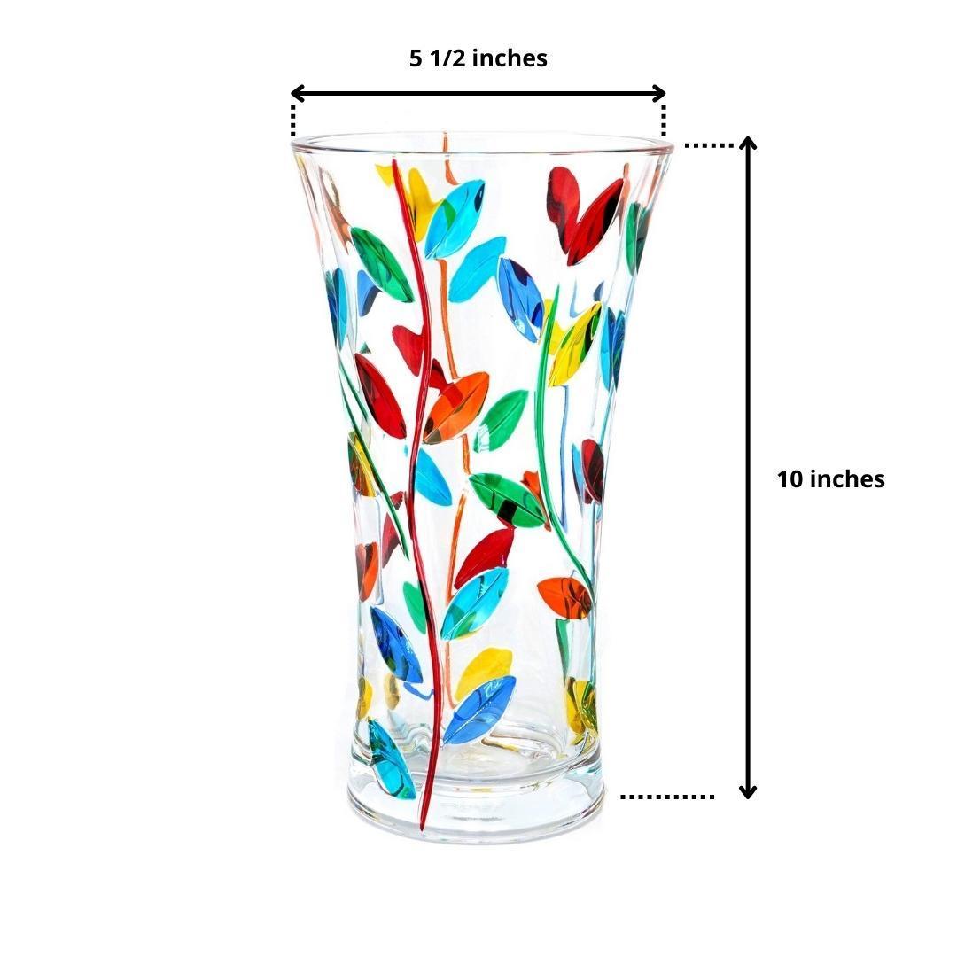 Medium 10-inch hand-painted Italian crystal Tree of Life vase by DZ with intricate floral vine design.
