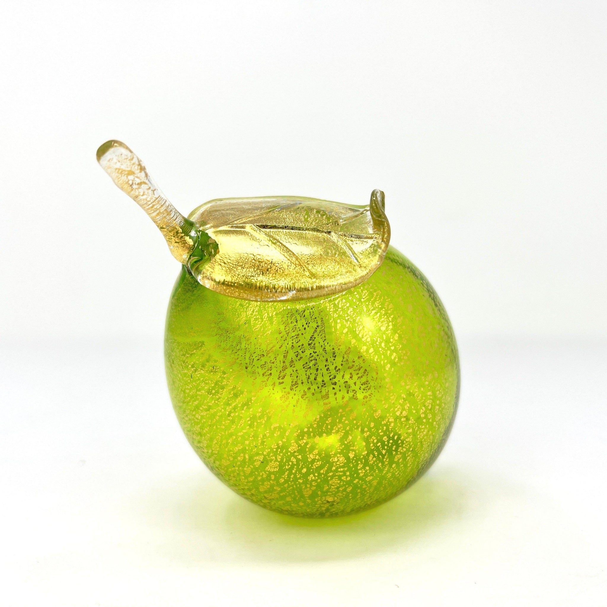 Life-size Murano glass limes, blown Italian art glass fruit, vibrant green artificial flora by MyItalianDecor.