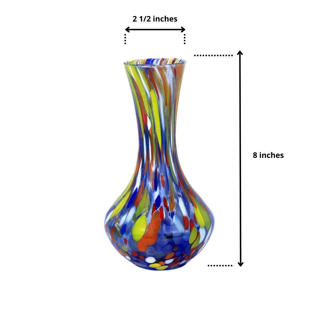 Green, cobalt, and light blue Murano glass tulip vase with rose design by MyItalianDecor, made in Italy.