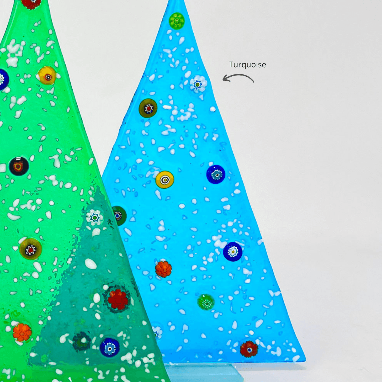 Murano Glass Flat Snowy Christmas Tree With Millefiori Mosaics - My Italian Decor