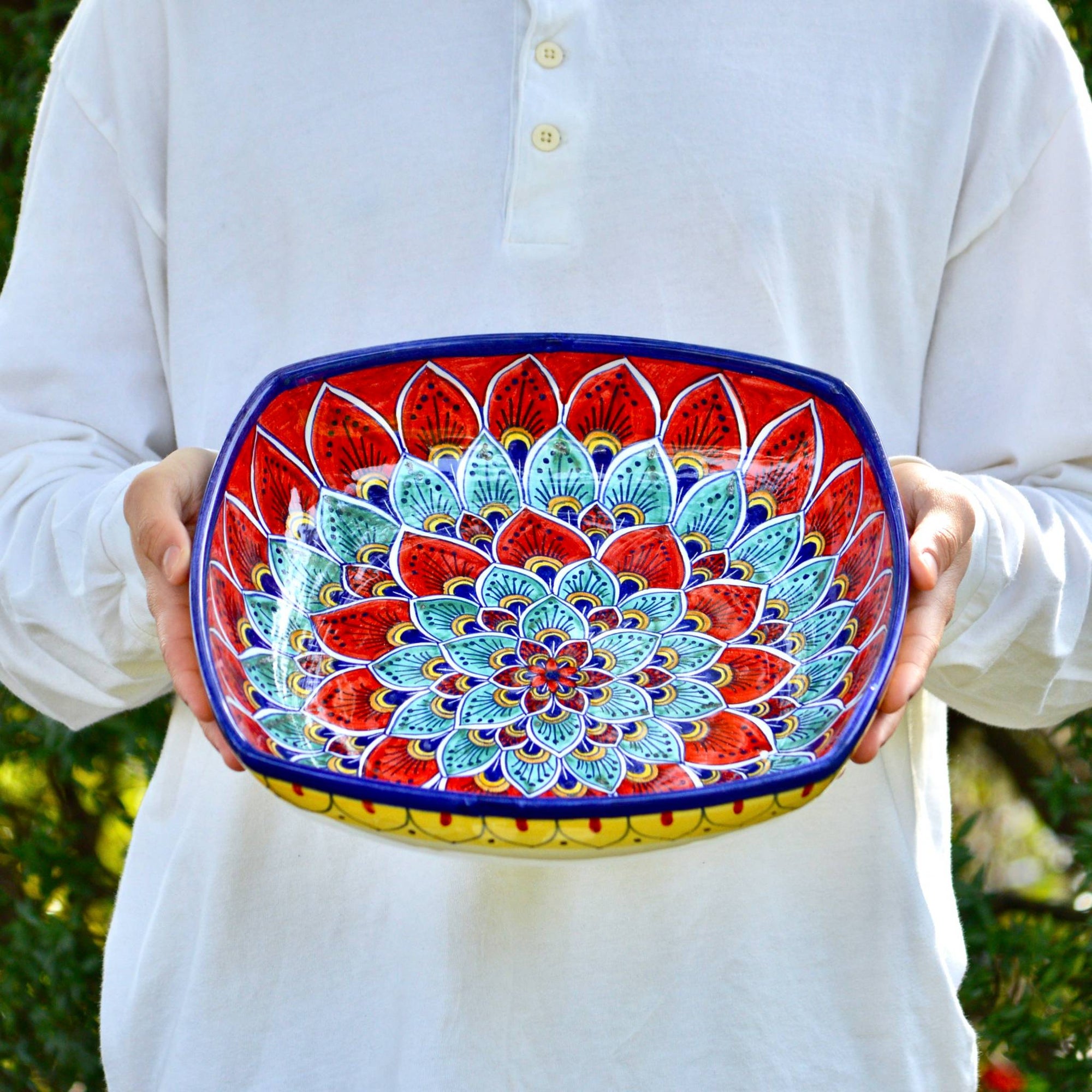 Alba Ceramic Square Serving Bowl Made in Deruta, Italy - My Italian Decor