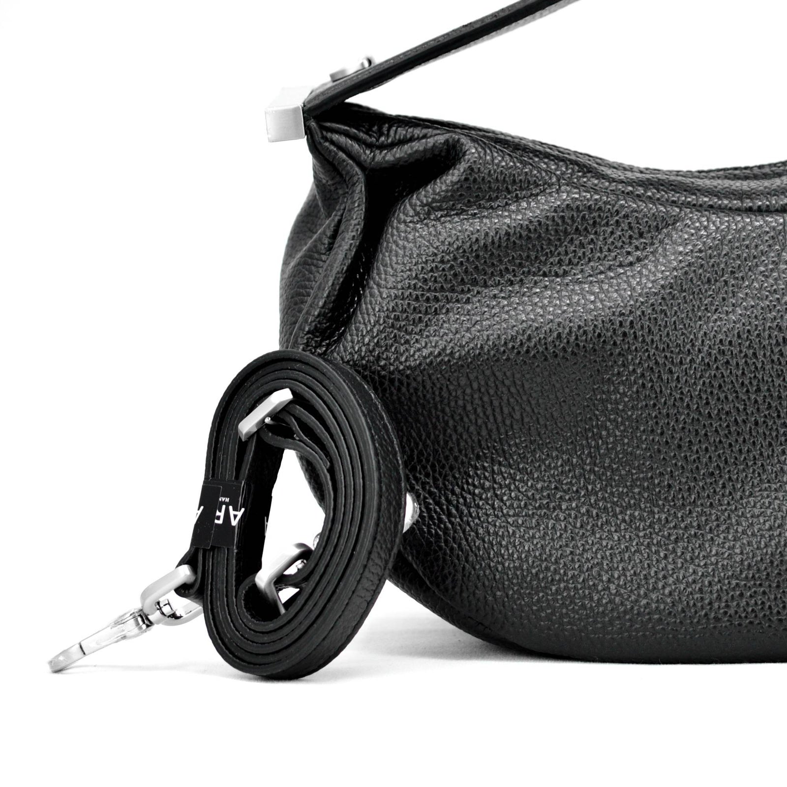 Black Alessia Italian leather handbag by MyItalianDecor, made in Italy, featuring sleek design and quality craftsmanship.