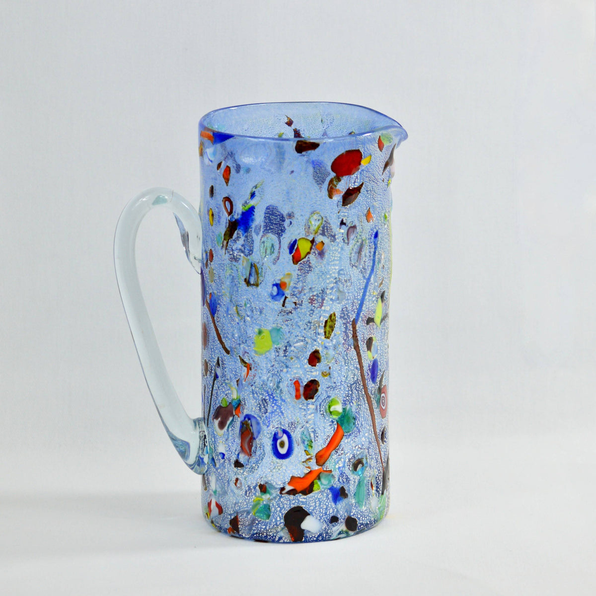 Alta Tall Drink Pitcher in Blue, Murano Glass with millefiori, Made in Italy - My Italian Decor