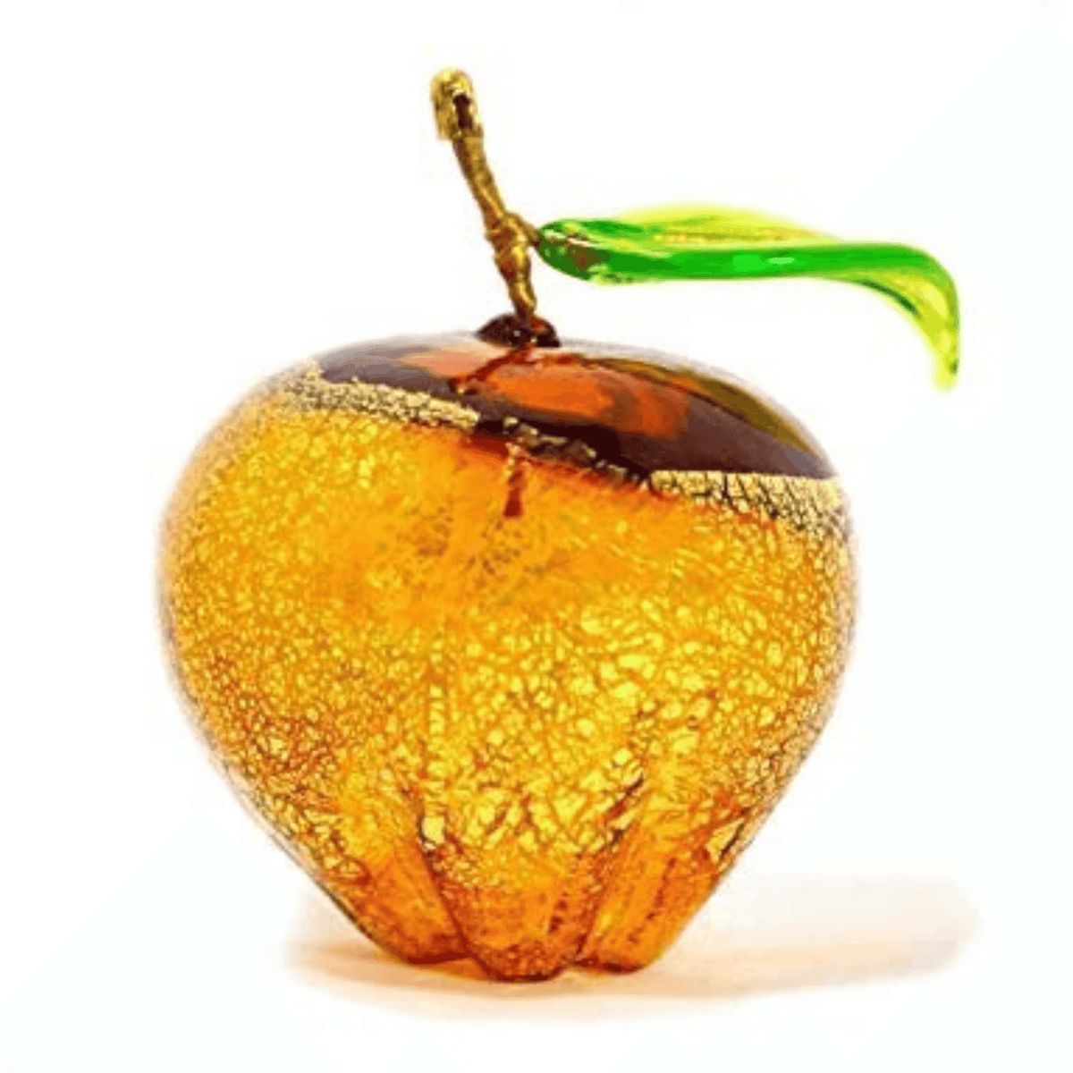 Murano Blown Glass Apple, Amber with Gold Foil, Hand Blown in Italy at MyItalianDecor