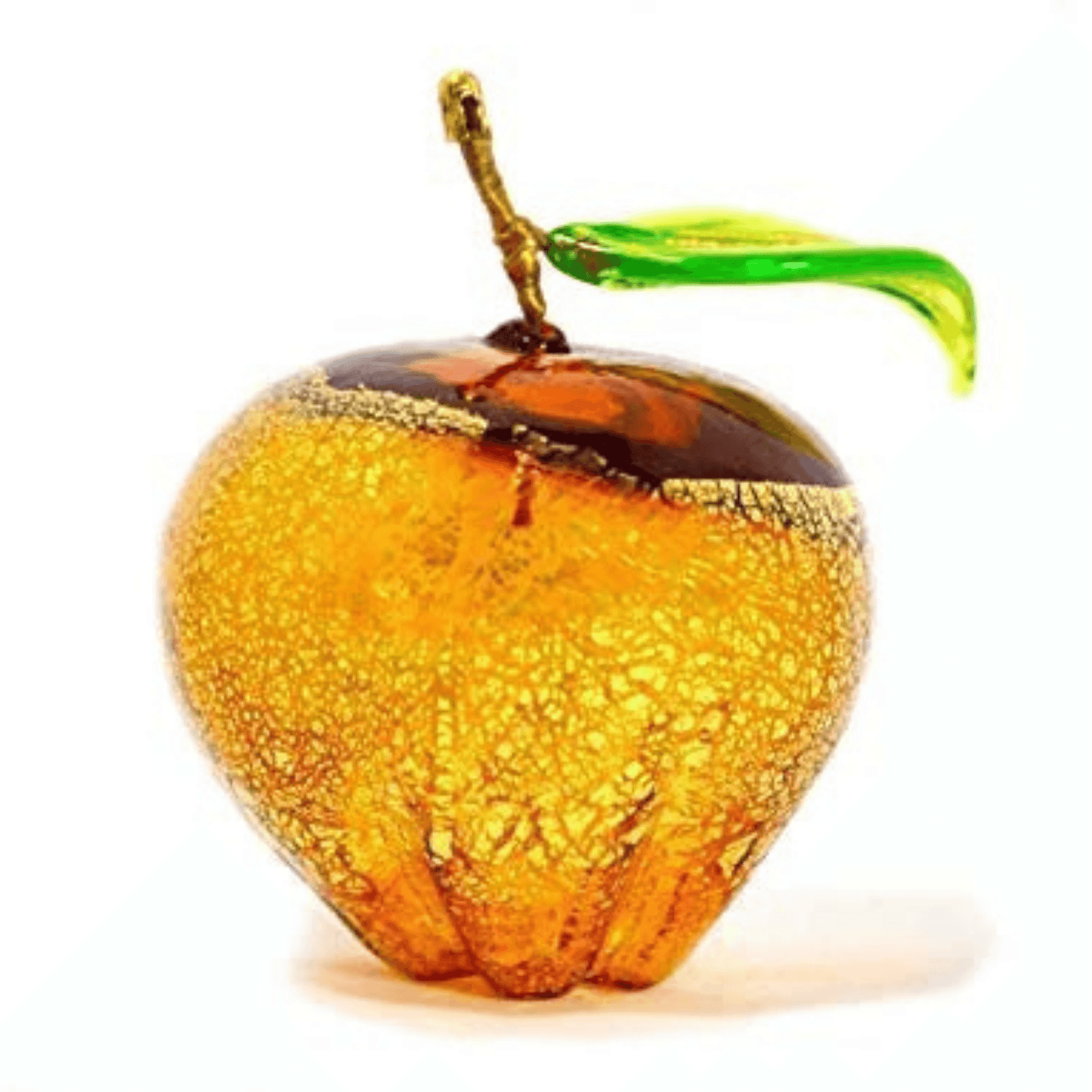 Hand-blown Murano glass apple with 24k gold foil, artificial floral decor crafted in Italy by MyItalianDecor