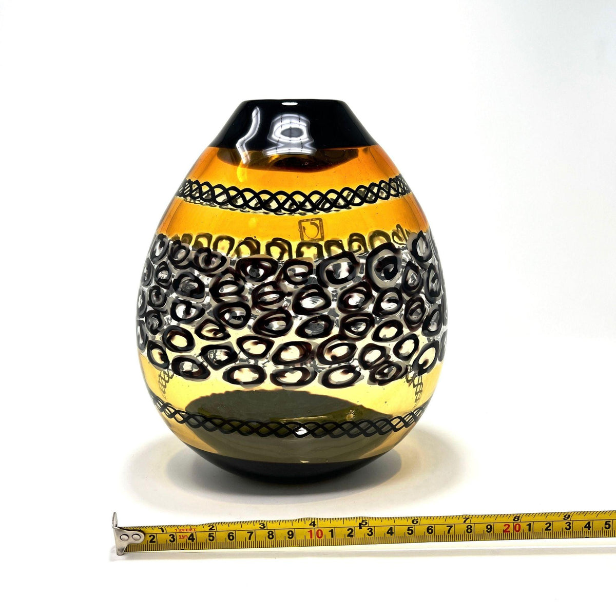 Murano Glass Large Luxury Vase/Vessel, Round, Amber &amp; Black at MyItalianDecor