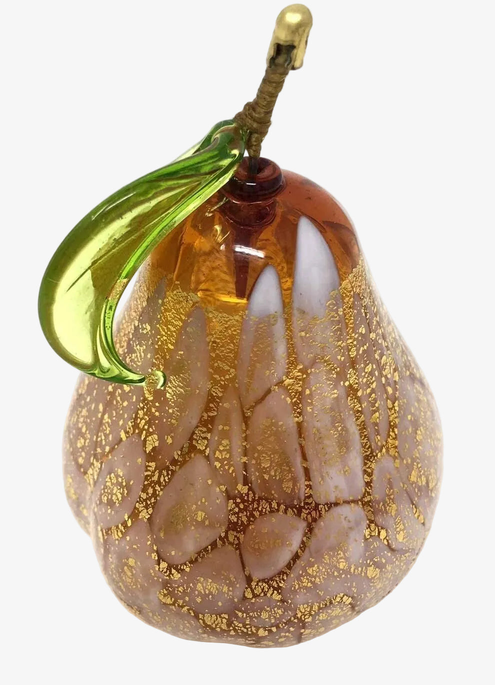 Artificial Murano glass Macchia Pear with gold foil, hand blown in Italy, from My Italian Decor, showcasing vibrant colors and craftsmanship.