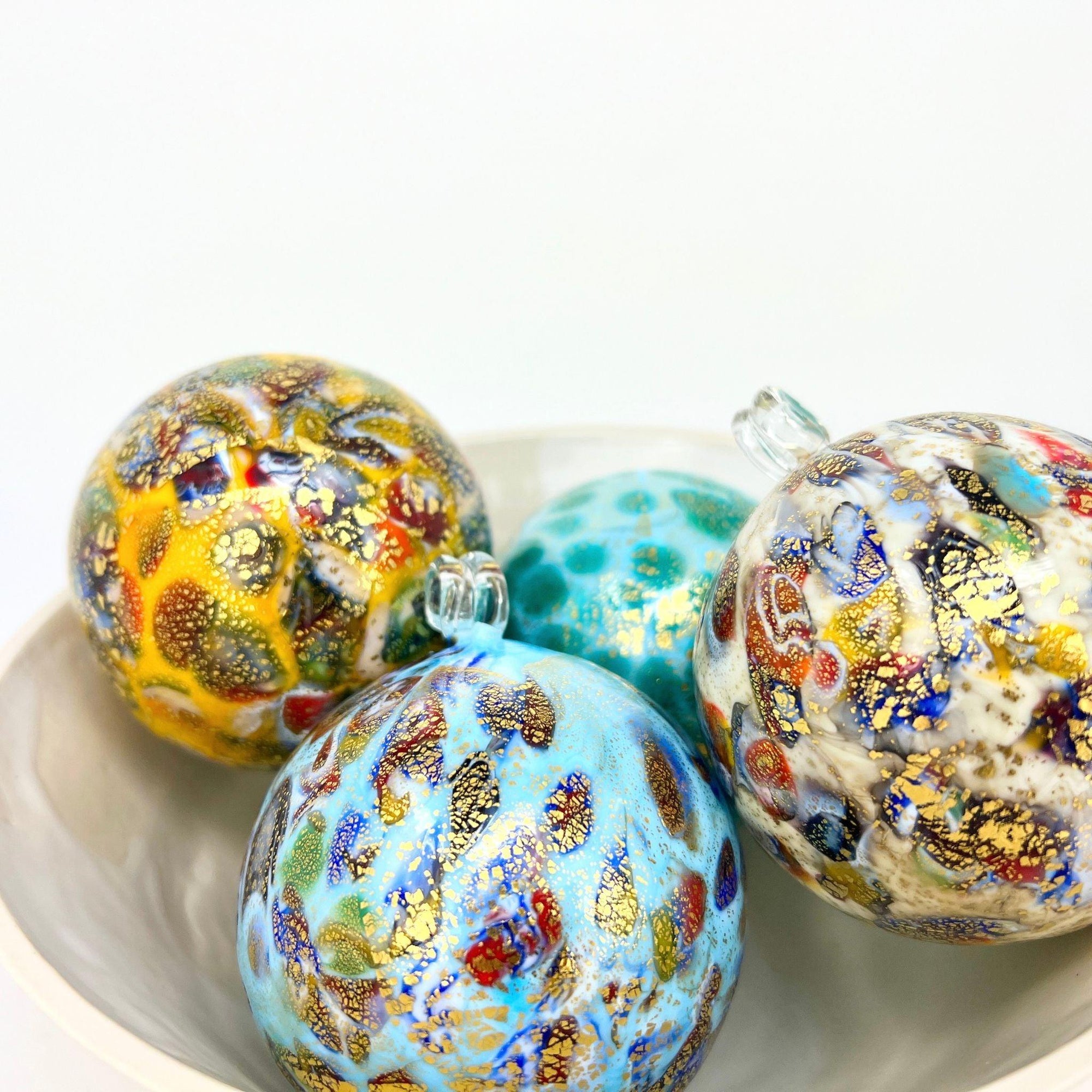 Murano Blown Glass Holiday Ornament with Spotted Macchia Accents, Made in Murano, Italy at MyItalianDecor