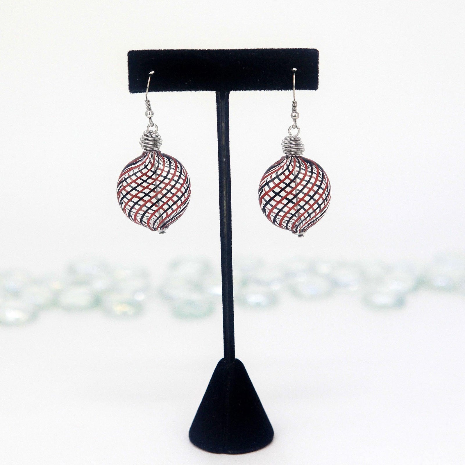 White Murano glass penny bead earrings with filigrana design in assorted colors, handmade Italian jewelry by MyItalianDecor