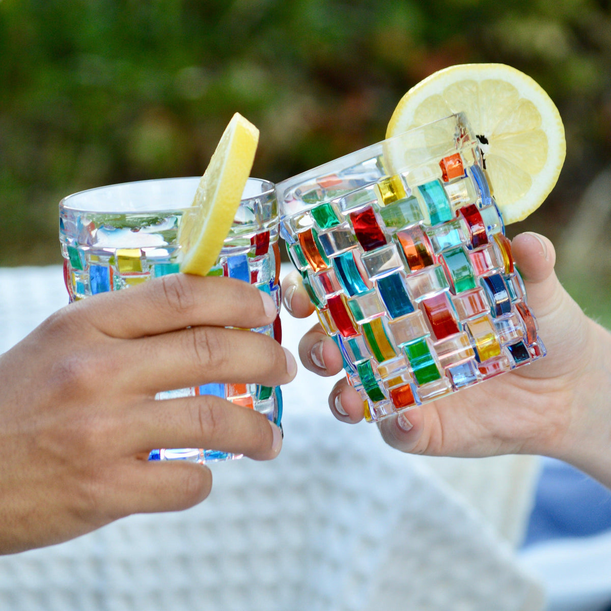 Bossanova Juice, Water, Whiskey Glass, Set of 2 Hand-Painted Italian Crystal at MyItalianDecor