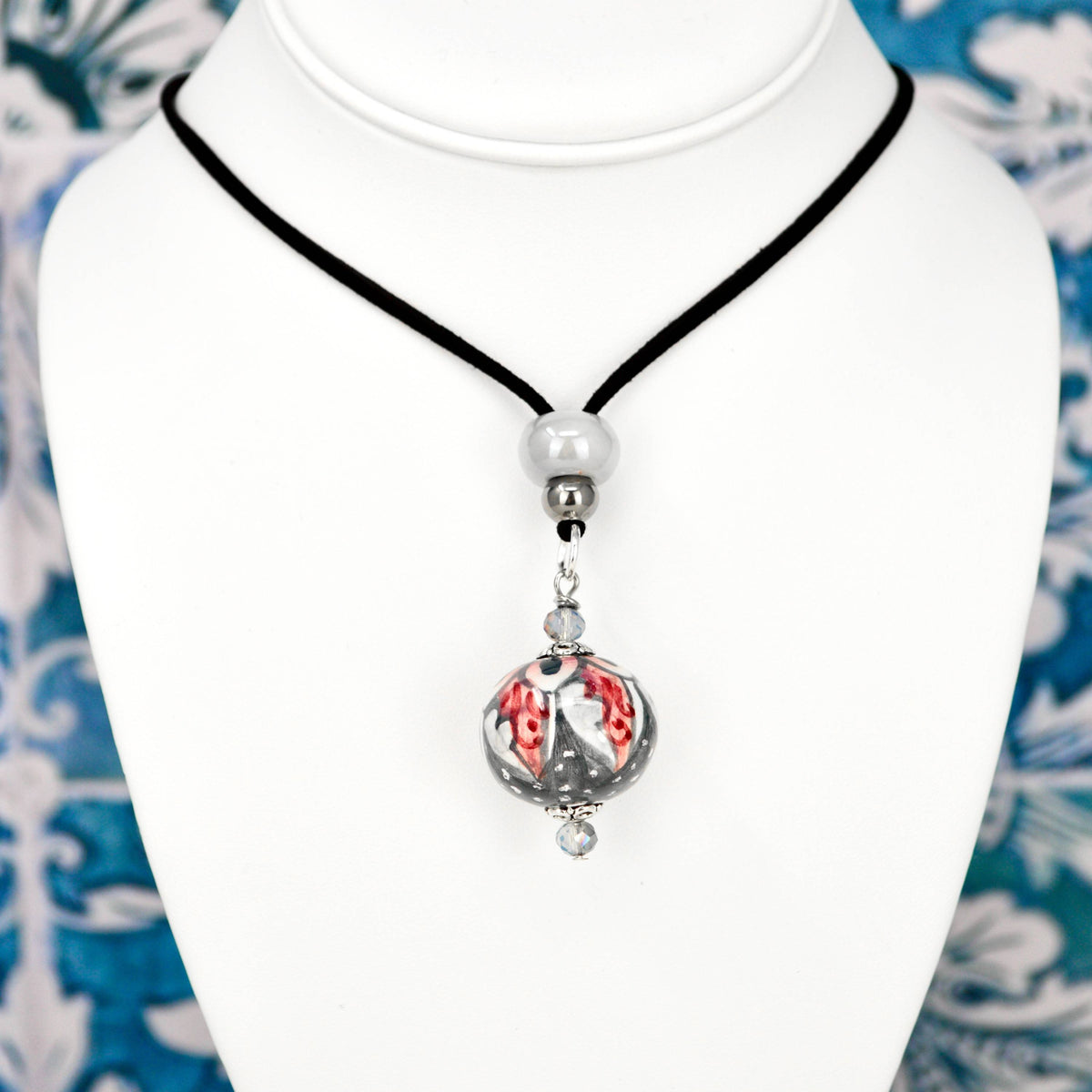 Italian Ceramic Diana Necklace, Red and Grey, Hand-Crafted In Italy - My Italian Decor
