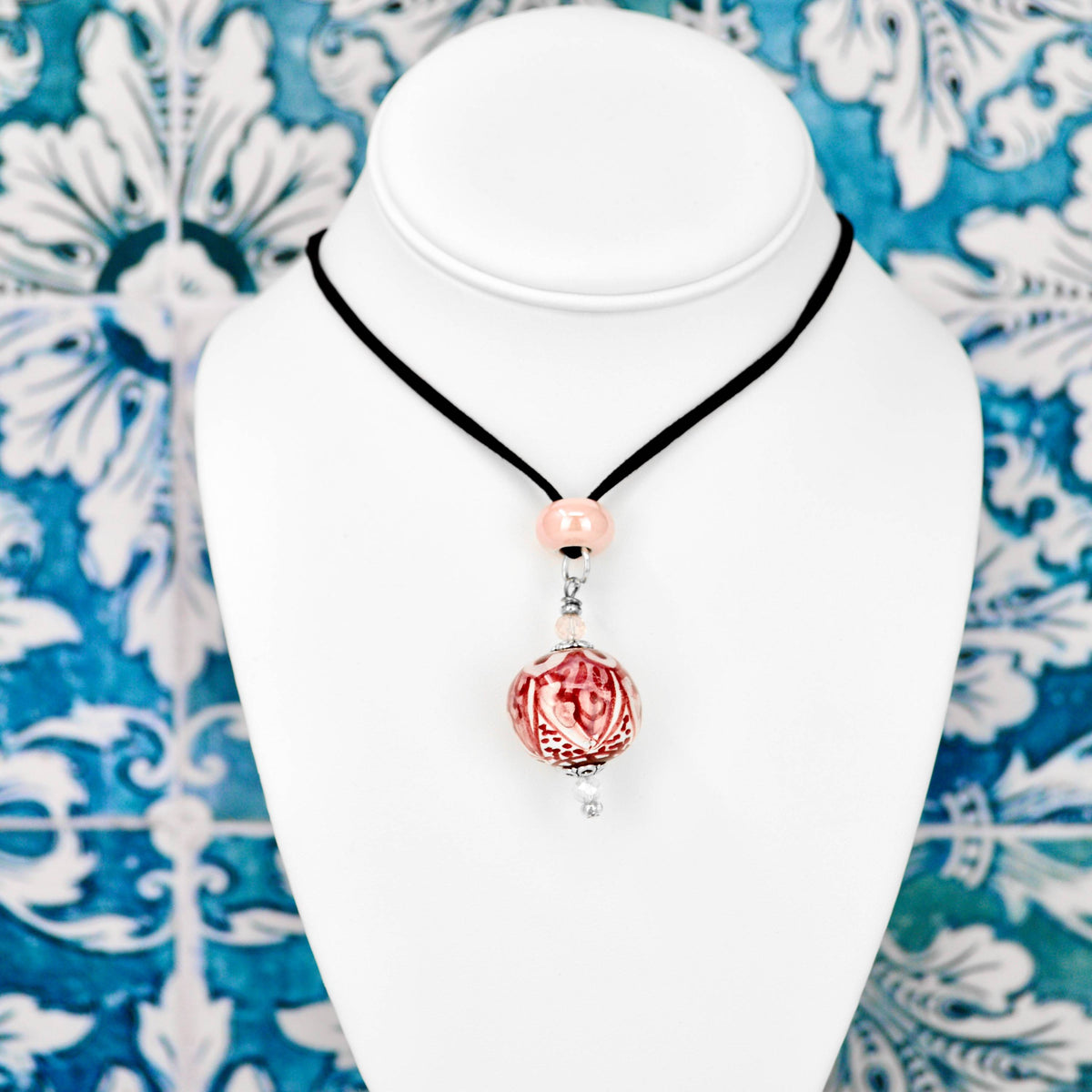 Italian Ceramic Diana Necklace, Red and Pink, Hand-Crafted In Italy - My Italian Decor
