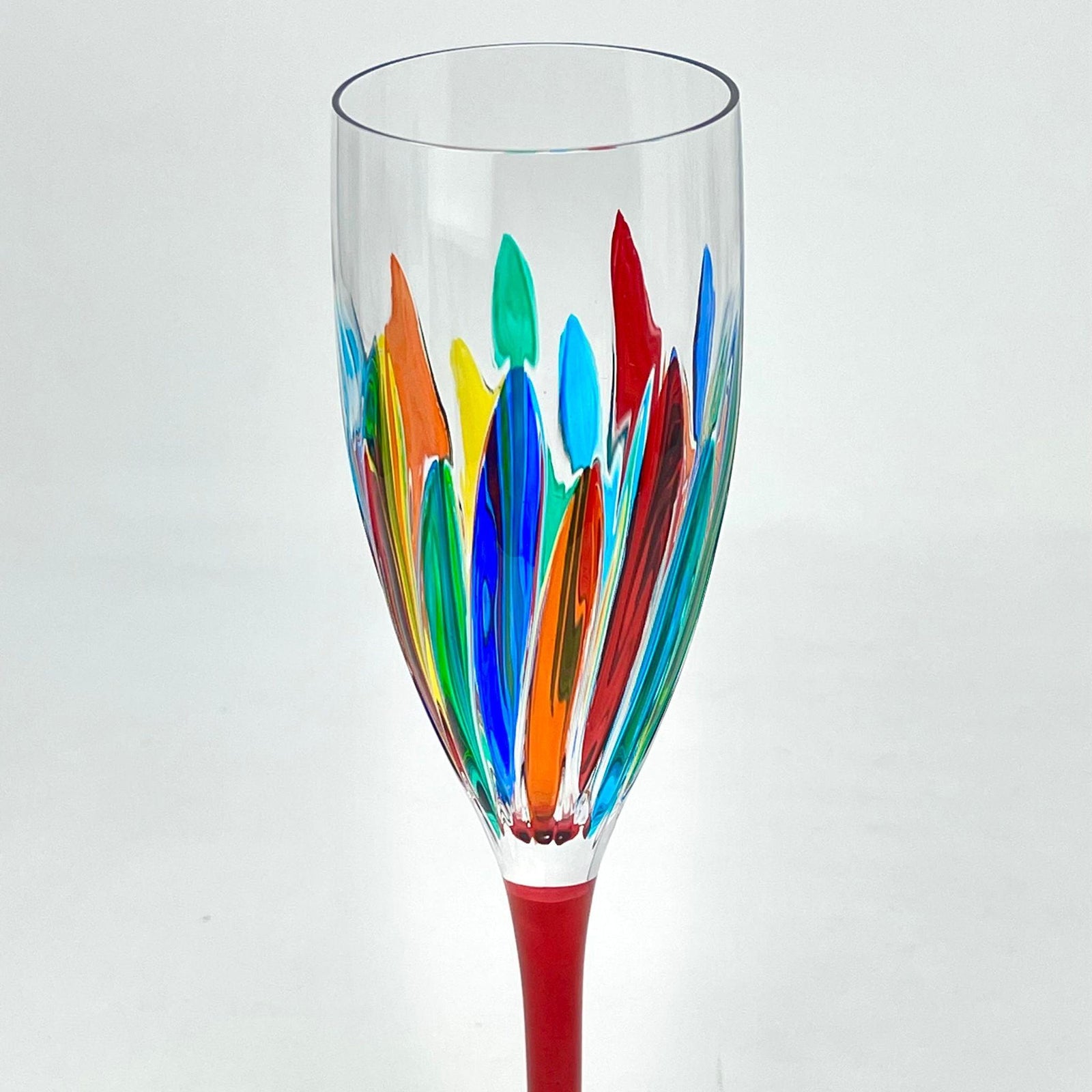 Two hand-painted Italian crystal champagne glasses with elegant designs, set of 2 by DZ.