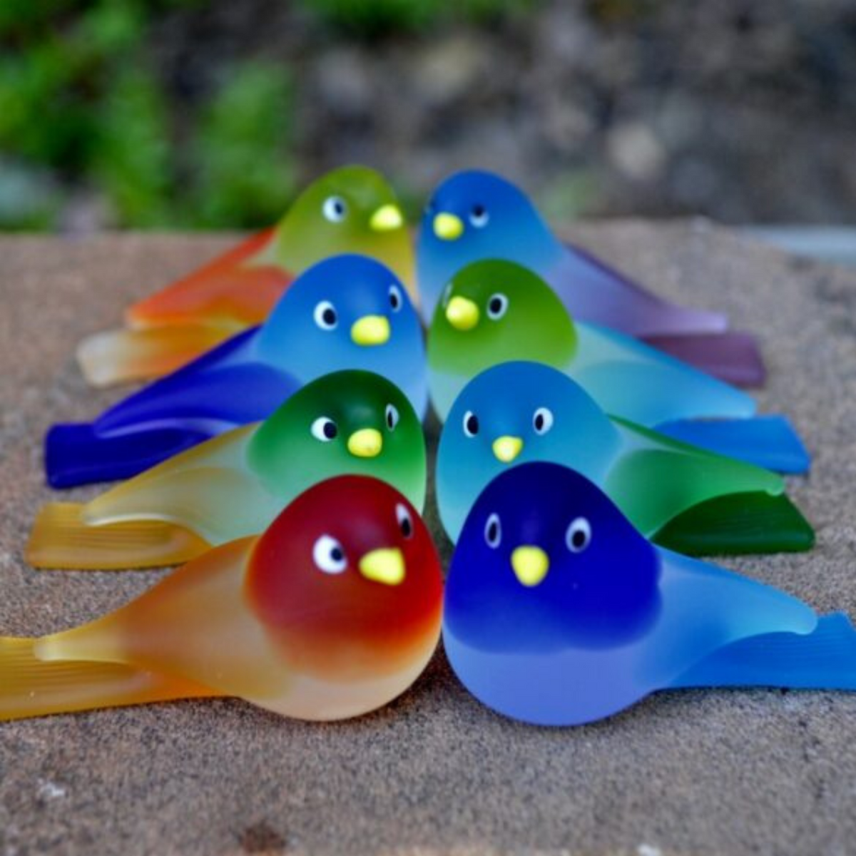 Glass birds figurines, Blown glass bird, Home Decor Yellow Blue, Glass art