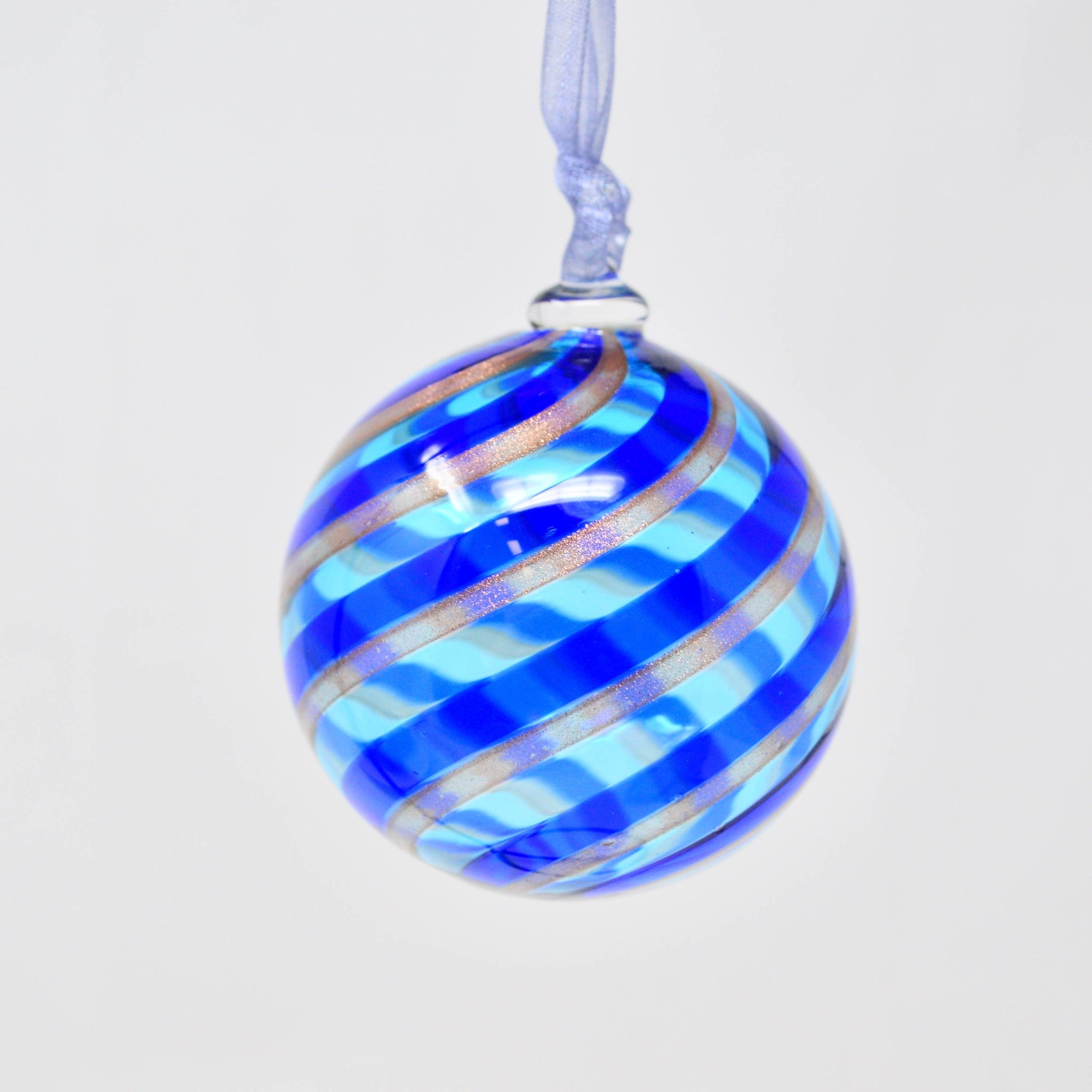 Murano Glass Christmas Ornament, Medium, Round Filigrana, Made in Murano, Italy - My Italian Decor