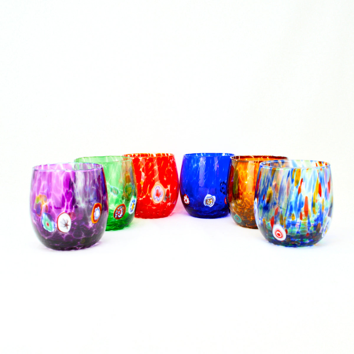 Contemporary Stemless Wine Glasses, Multi-colored, Set of 6, Made in Italy - My Italian Decor