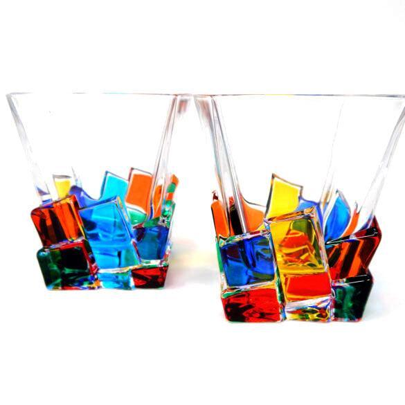 Crack Short Juice, Water, Whiskey Glass, Set of 2, Hand Painted Crystal, Made in Italy - MyItalianDecor