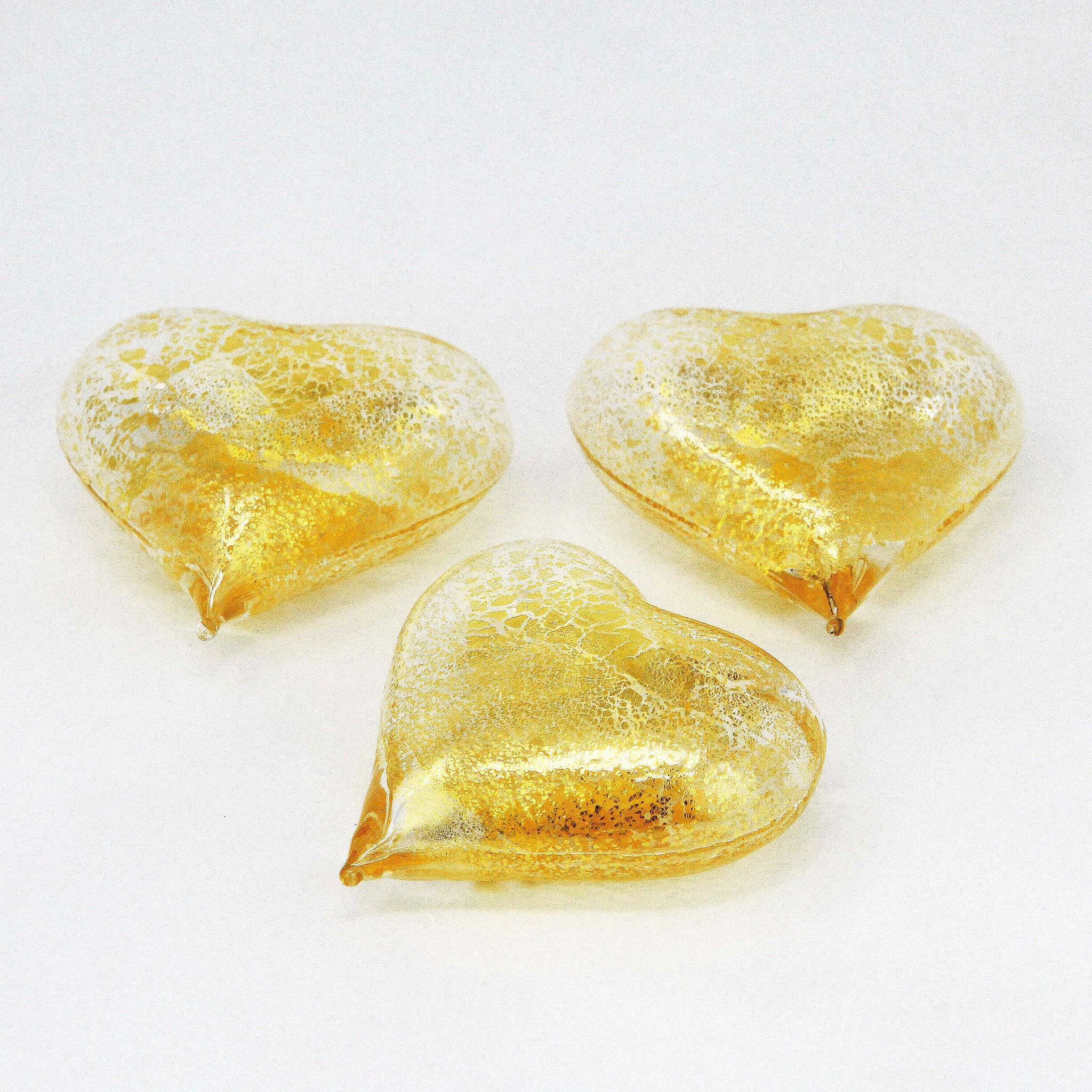 Set of 3 small Murano glass heart figurines in various colors, handmade in Italy by MyItalianDecor.