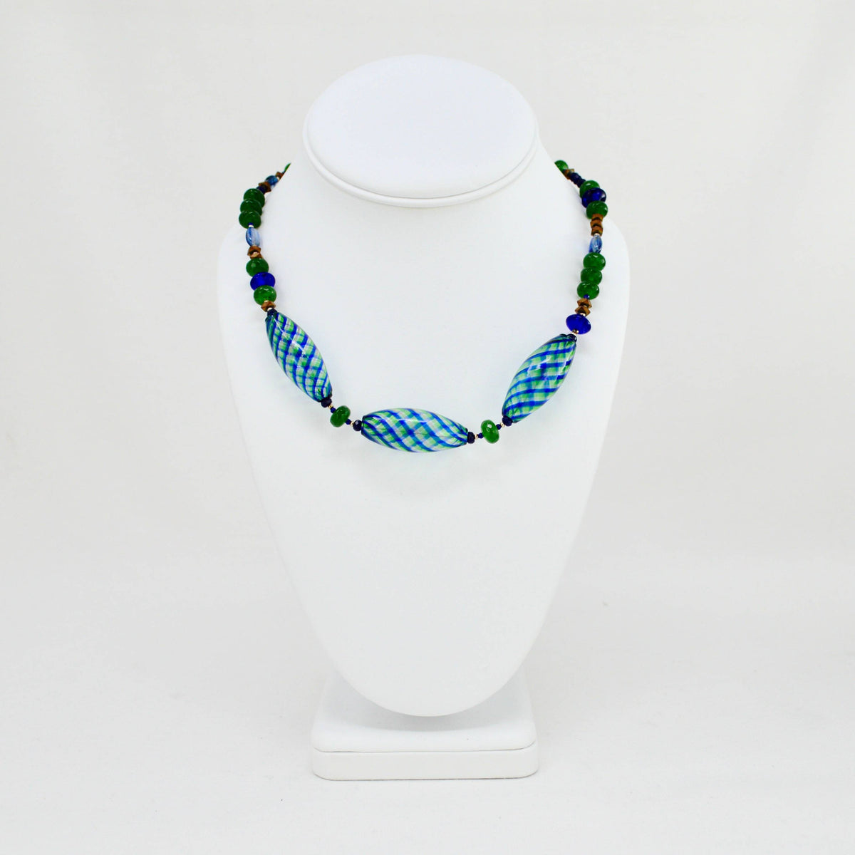 Murano Glass, Kyanite Quartz and Green Quartz Beaded Necklace, CA Artist. - My Italian Decor
