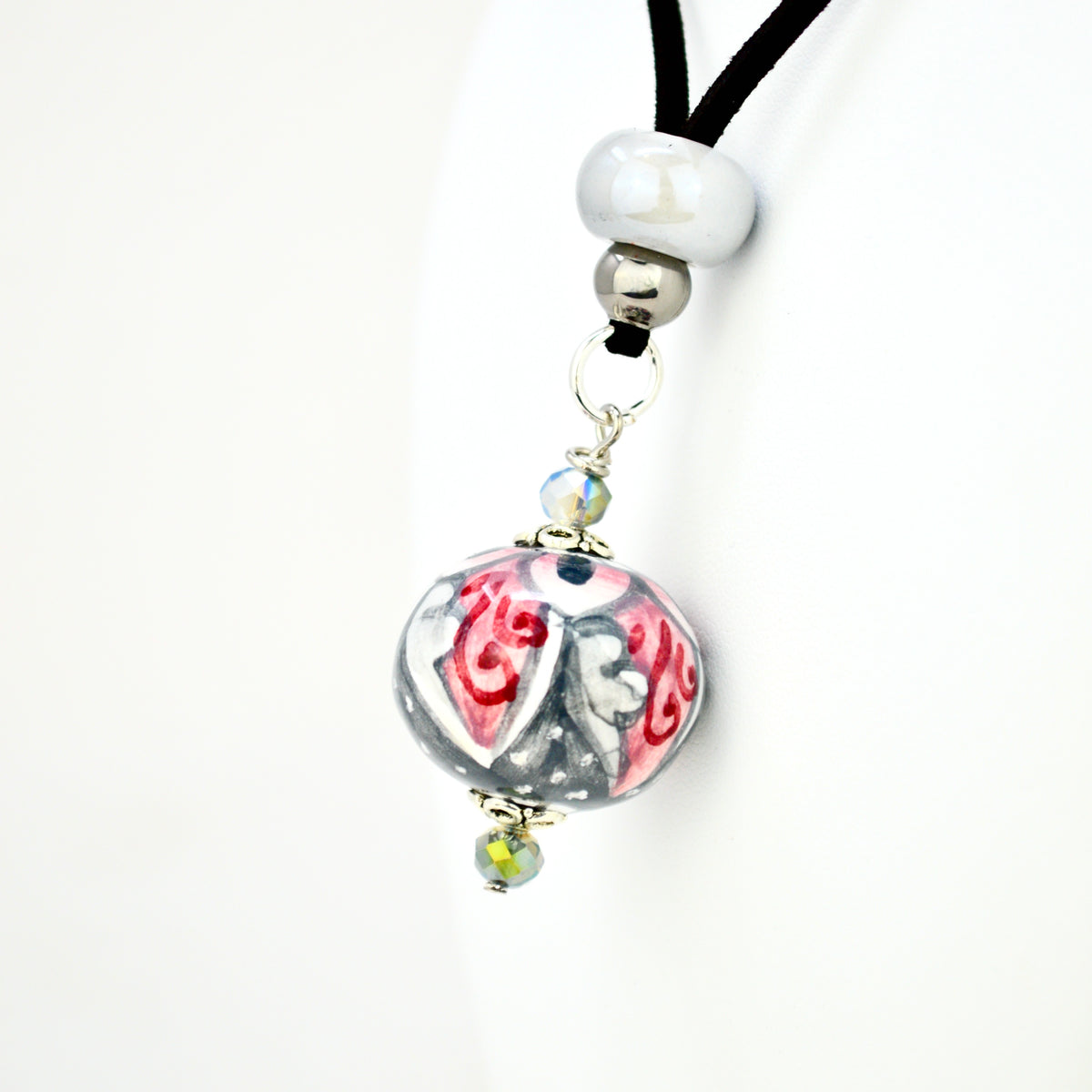 Italian Ceramic Diana Necklace, Red and Grey, Hand-Crafted In Italy - My Italian Decor