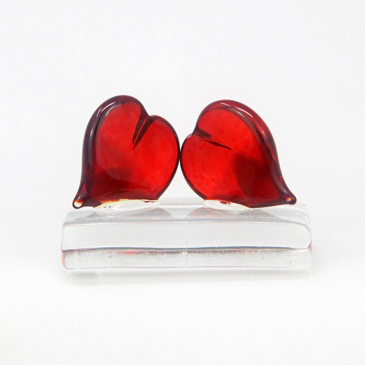 Murano Glass Pair of Red Hearts Sculpture, Figurine, Paperweight - MyItalianDecor
