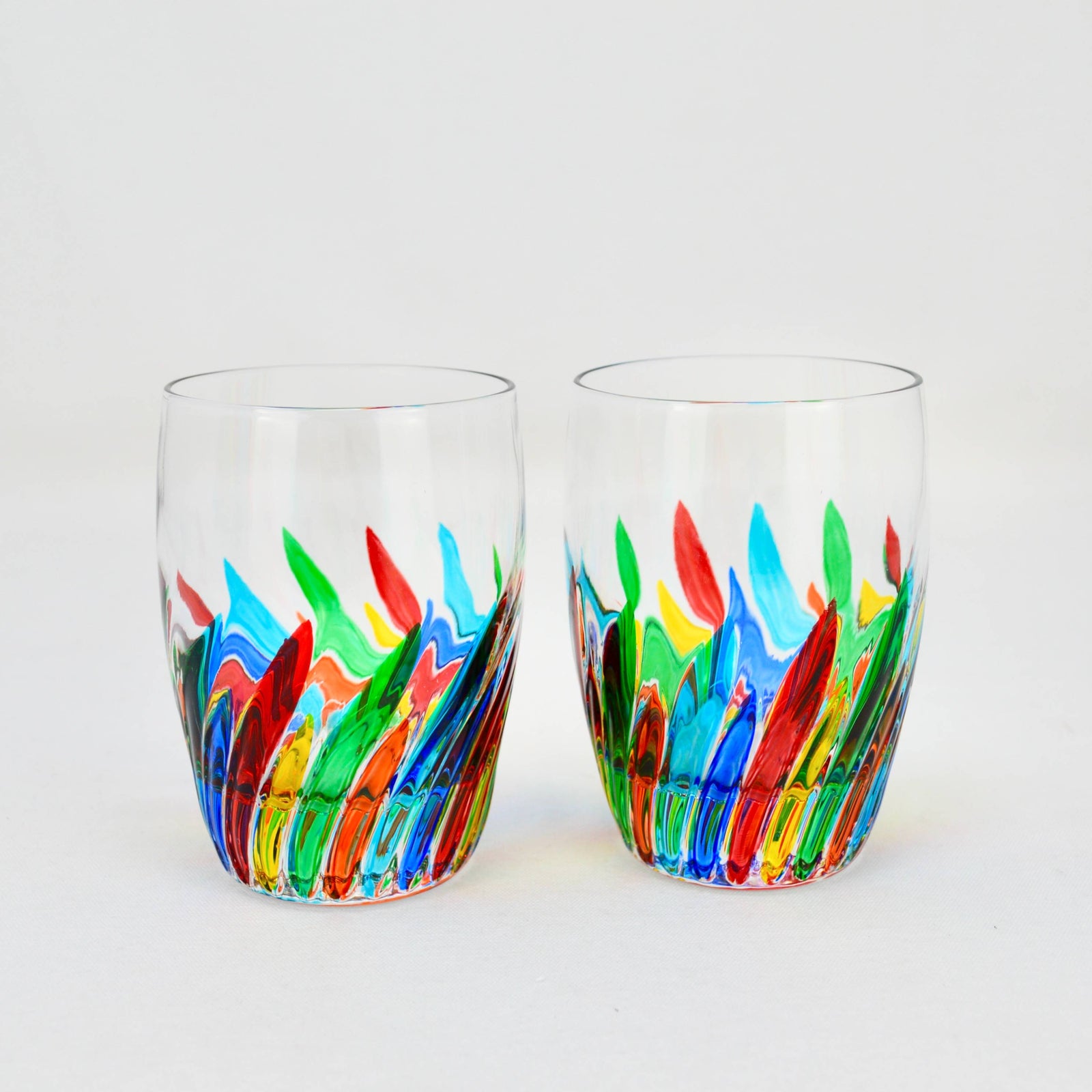 Starburst Short Drink Glasses, Hand-Painted Italian Crystal, Set of 6
