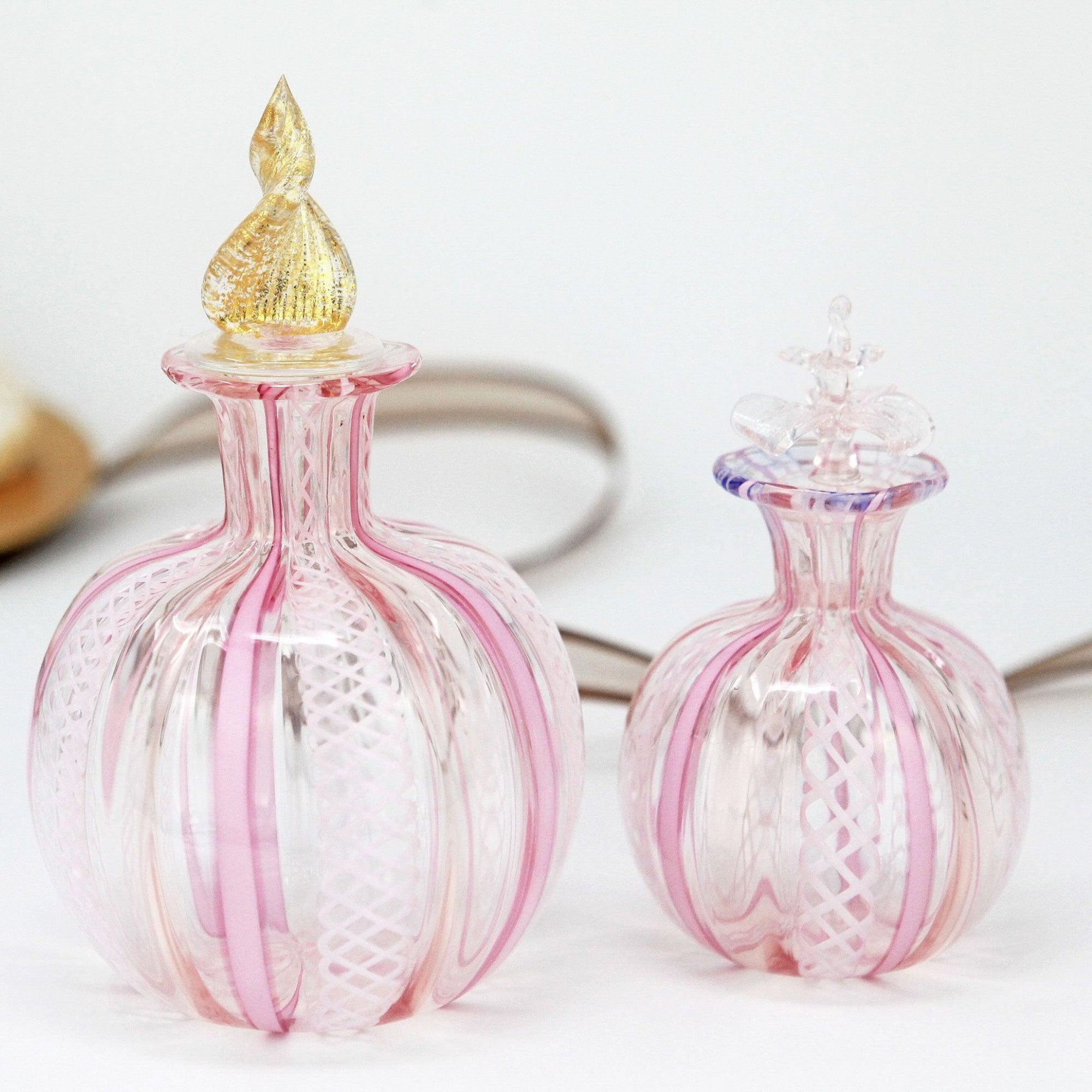 Murano Glass Hand Blown Perfume Bottle, Filigrana, Pink, Large & Small - My Italian Decor