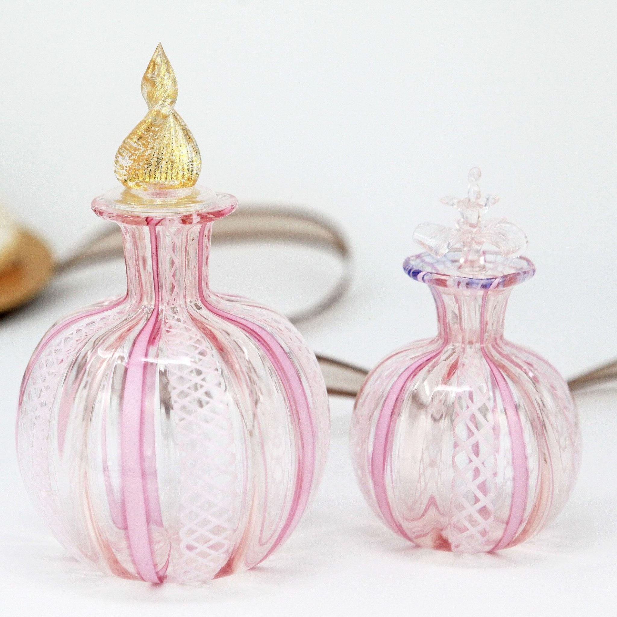 Murano Glass Hand Perfume Bottle, Filigrana, Pink, Large & Small |