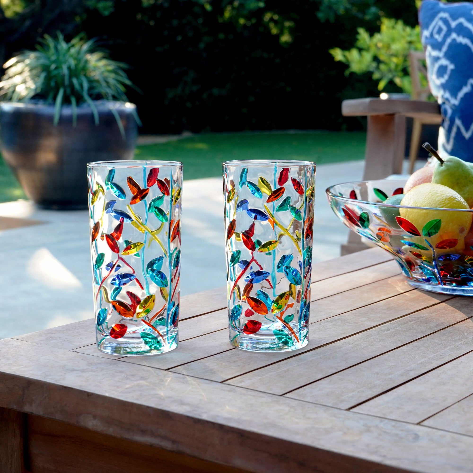 Flowervine Hand-Painted Italian Crystal Tall Drink Glass, Set of 2 or 6 - My Italian Decor